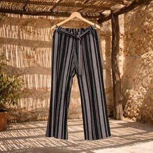 "Joe B Black White Striped Wide Leg Tie Waist Pants Medium"